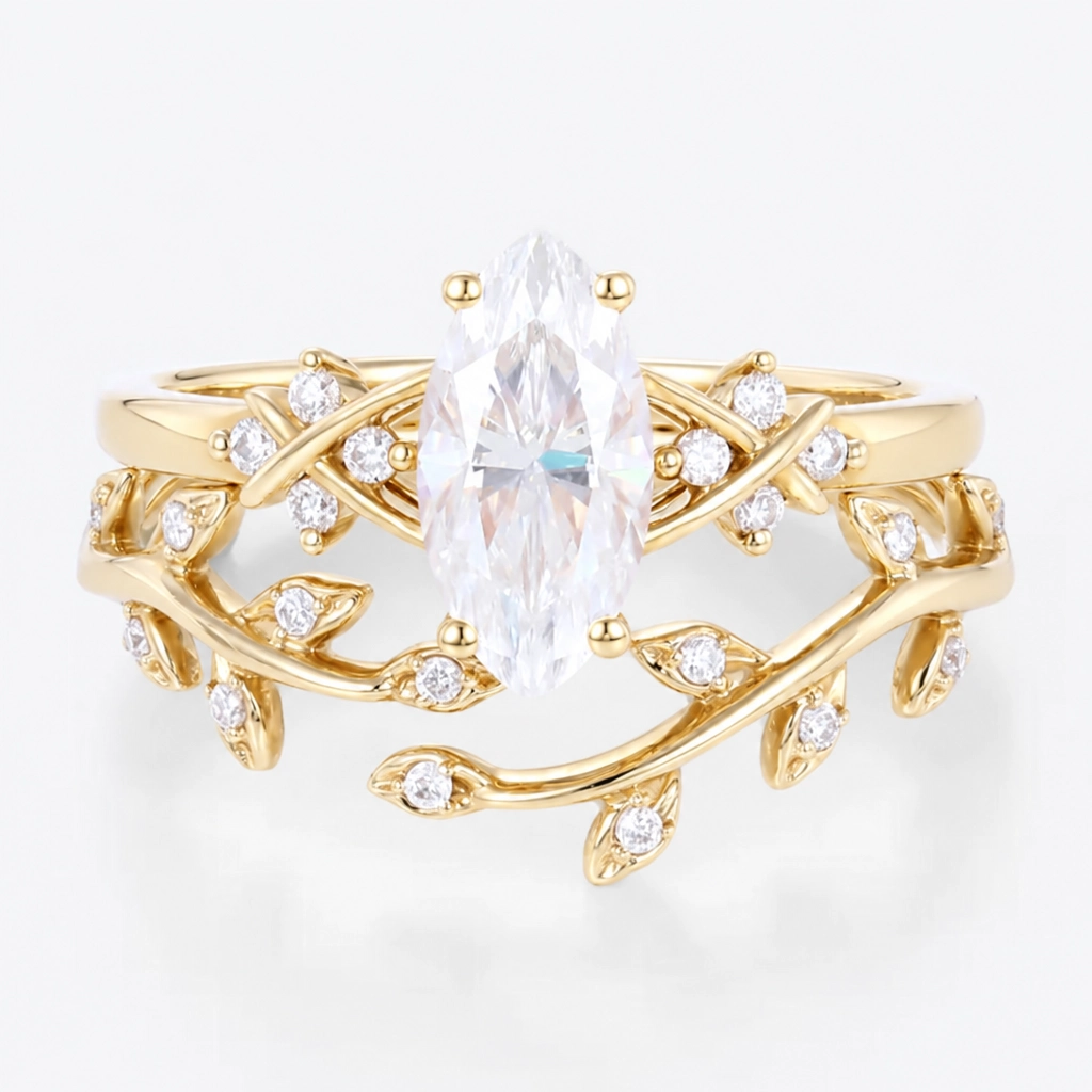 1ct Marquise Cut Lab Grown Diamond Infinity Bridal Ring Set with Pavé Contour Band in Rose Gold
