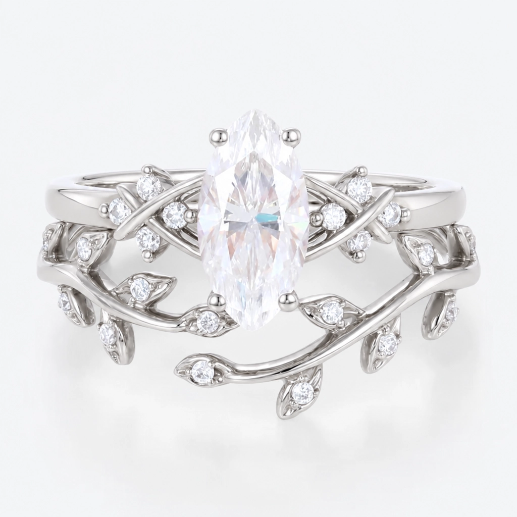 1ct Marquise Cut Lab Grown Diamond Infinity Bridal Ring Set with Pavé Contour Band in Rose Gold