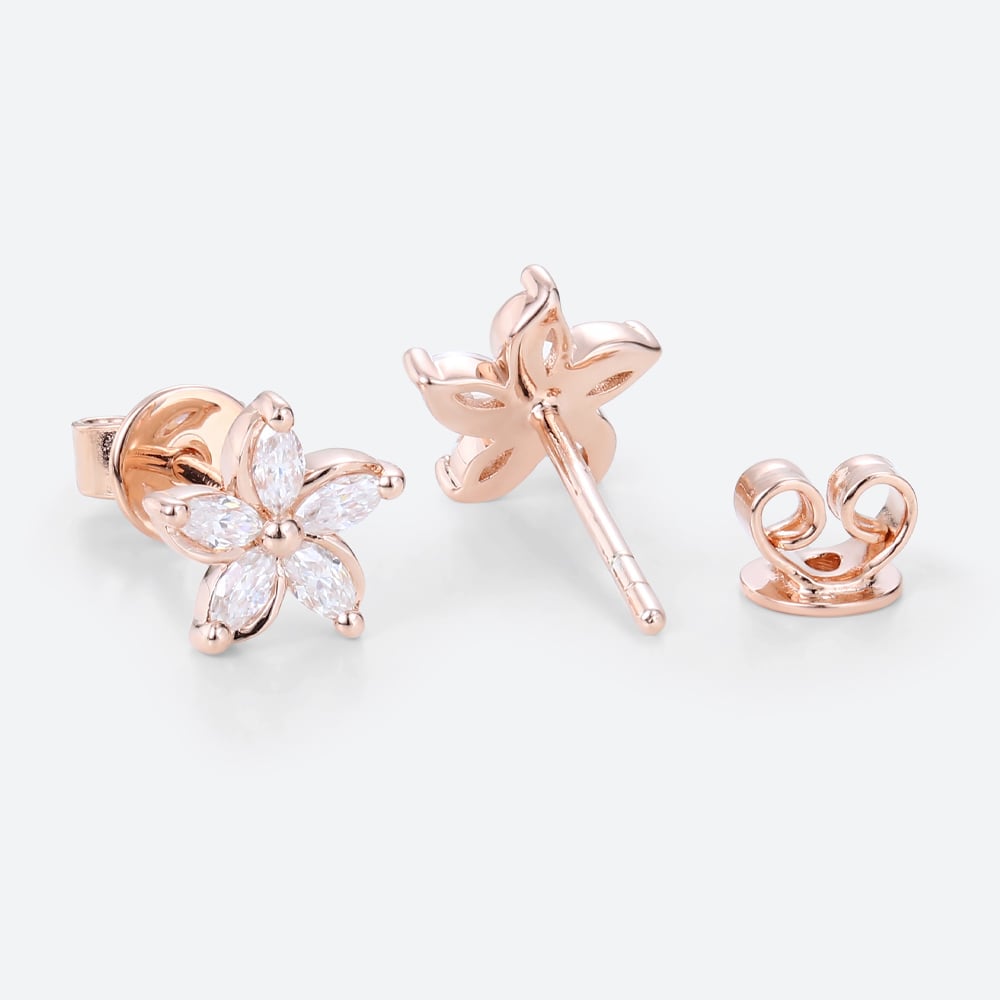 Flower Earrings Lab Grown Diamond Earrings Gold Stud Earrings