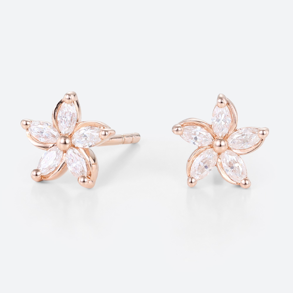 Marquise Cut Lab Diamond Floral Earrings Chic Blossom Stud Earrings
