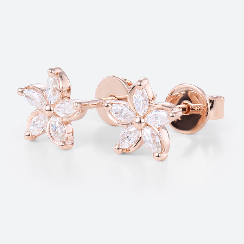 Flower Earrings Lab Grown Diamond Earrings Gold Stud Earrings