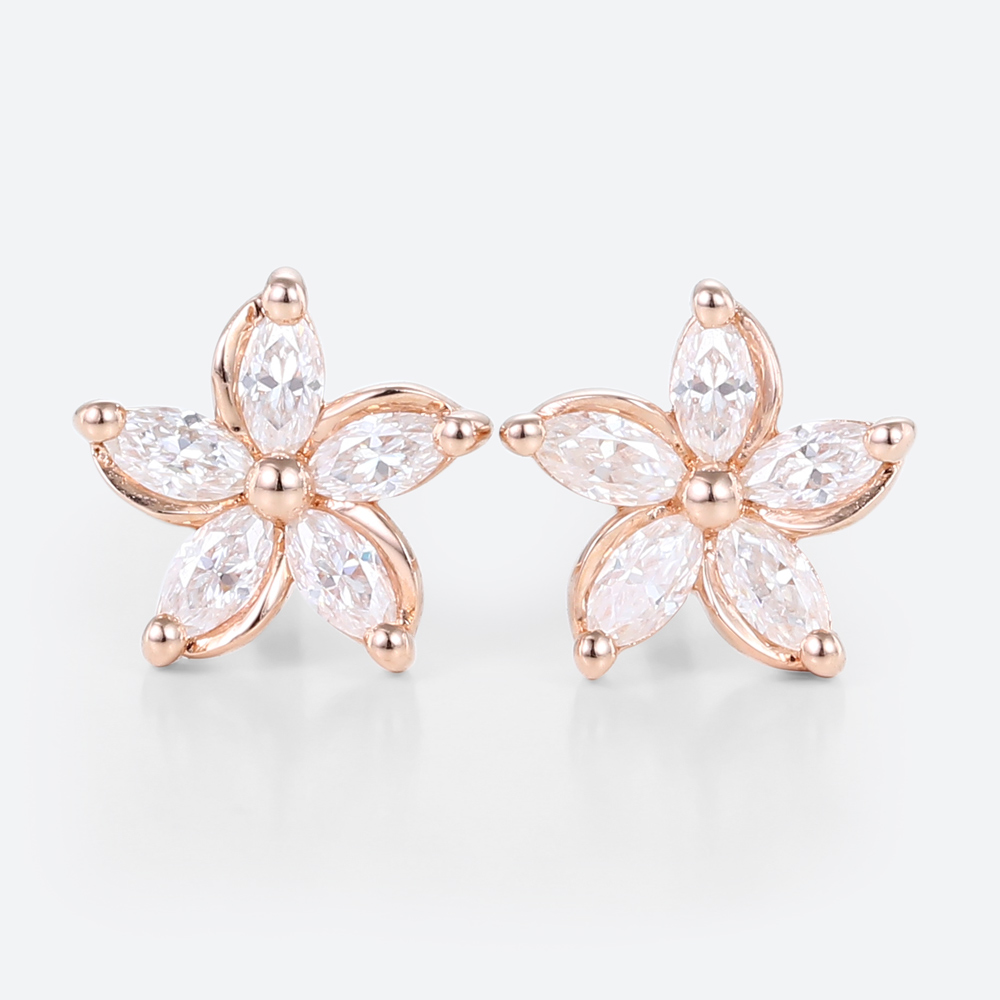 Marquise Cut Lab Diamond Floral Earrings Chic Blossom Stud Earrings