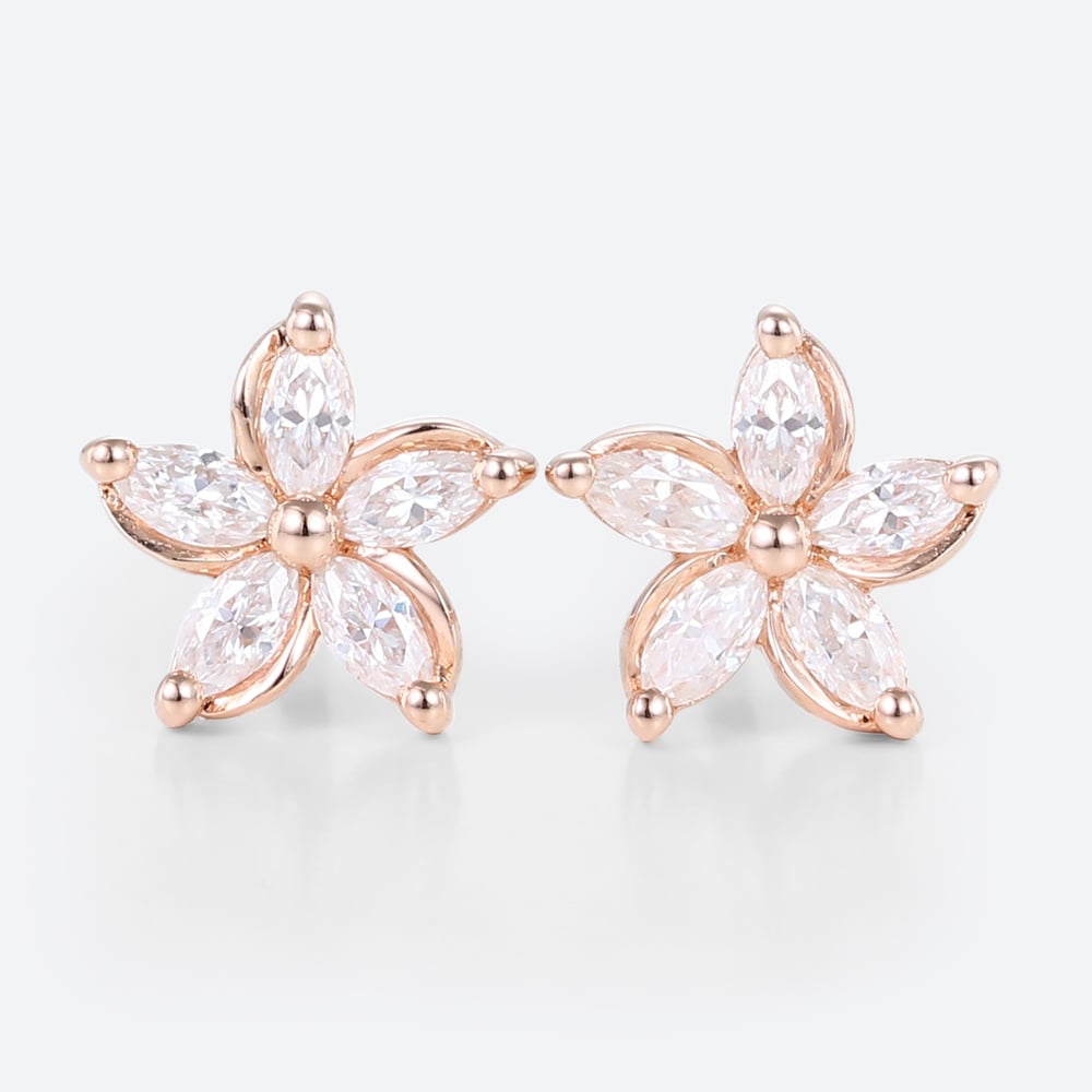 Marquise Cut Lab Diamond Floral Earrings Chic Blossom Stud Earrings