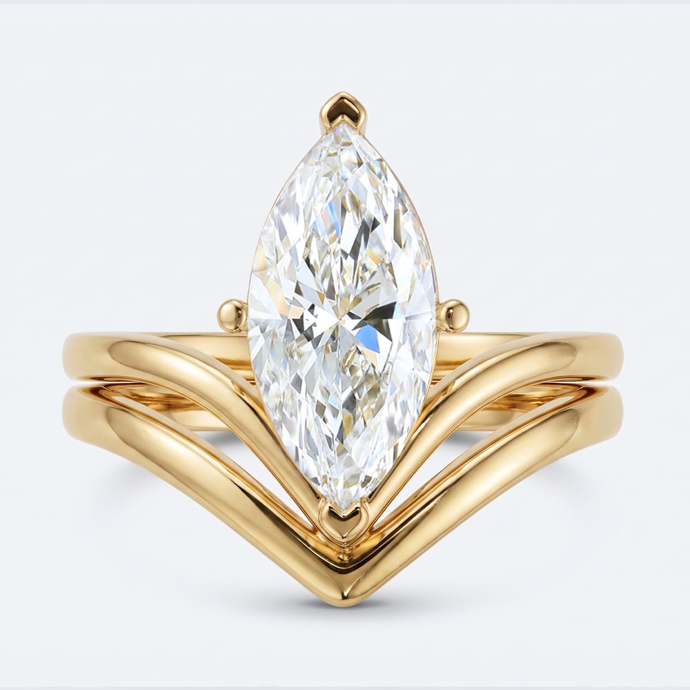 Marquise Cut Lab Diamond Minimalist V Shaped Solitaire Engagement Ring Set