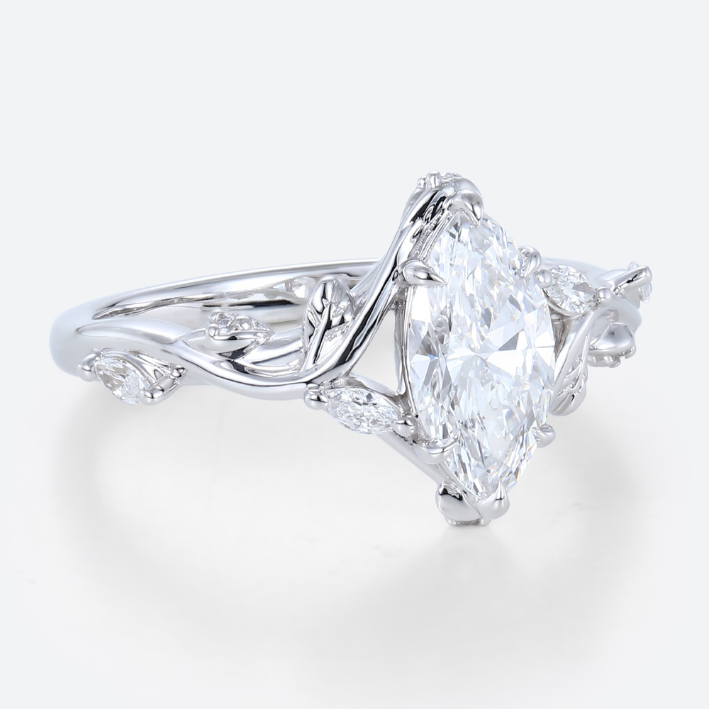 14 K White Gold Ring Lab Diamond Marquise Engagement Rings