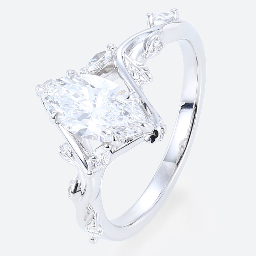 14 K White Gold Ring Lab Diamond Marquise Engagement Rings