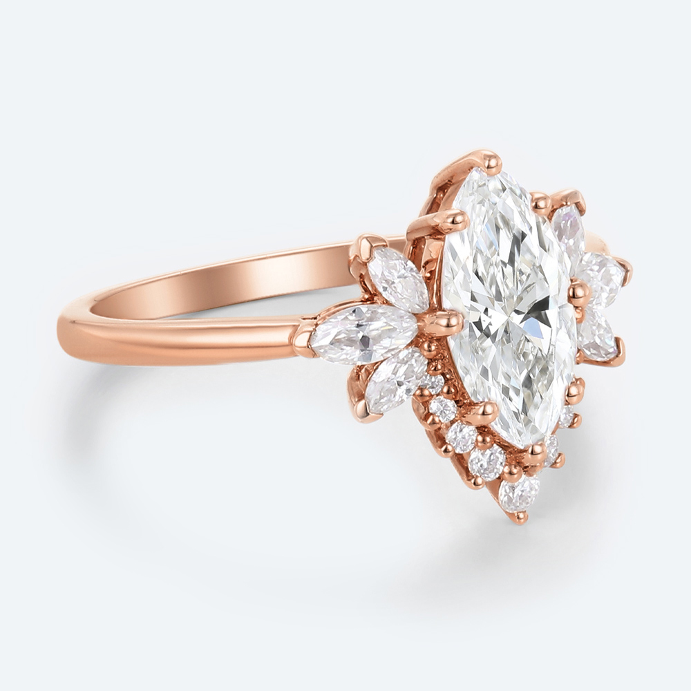 Marquise Cut Lab Grown Diamond Classic Cluster 8-Prong Engagement Ring (4)