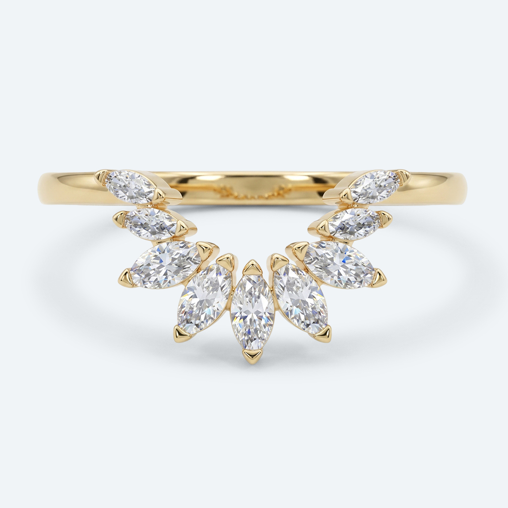 Marquise Cut Lab Grown Diamond Curved Wedding Band Stacked Wedding Rings