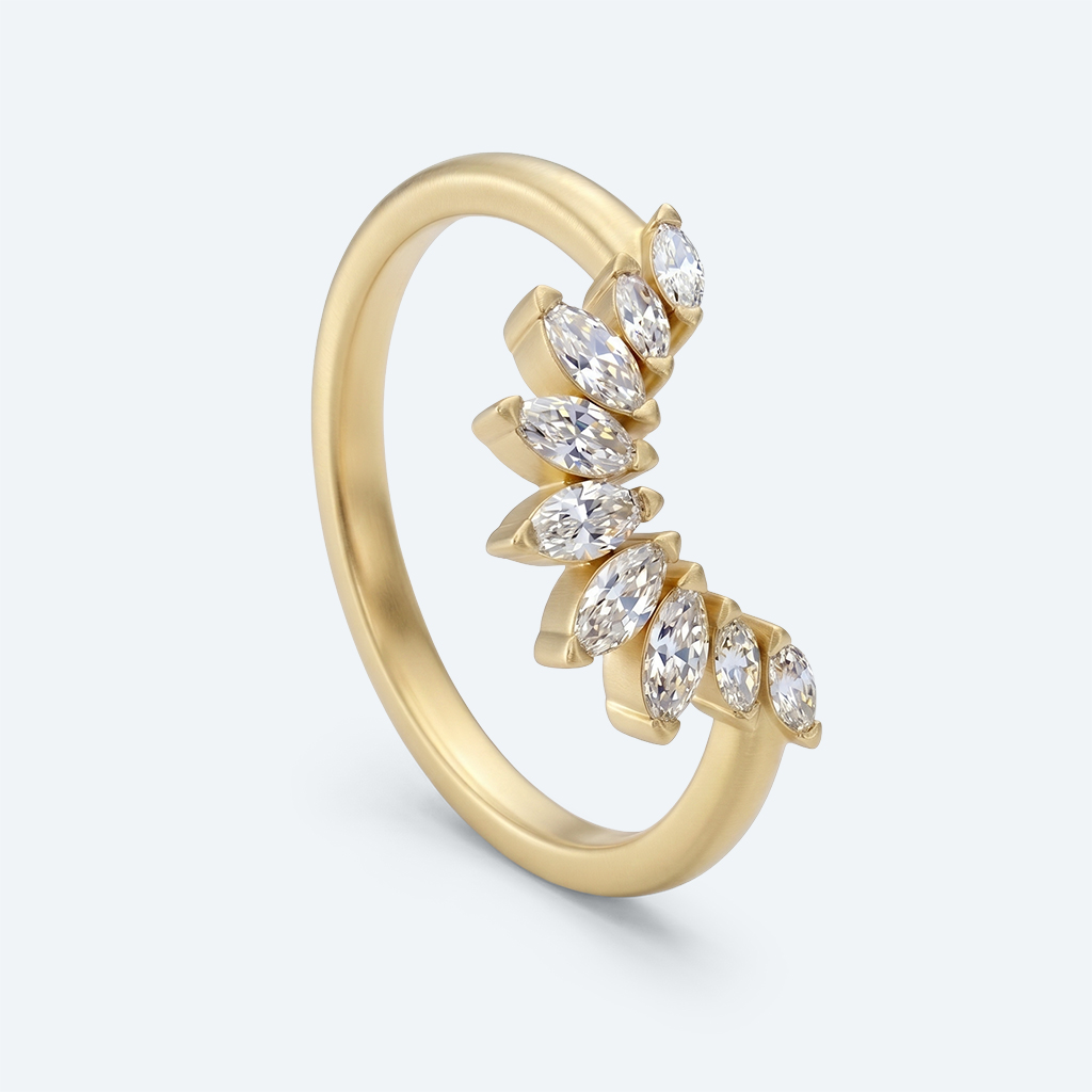 Marquise Cut Lab Grown Diamond Curved Wedding Band Stacked Wedding Rings