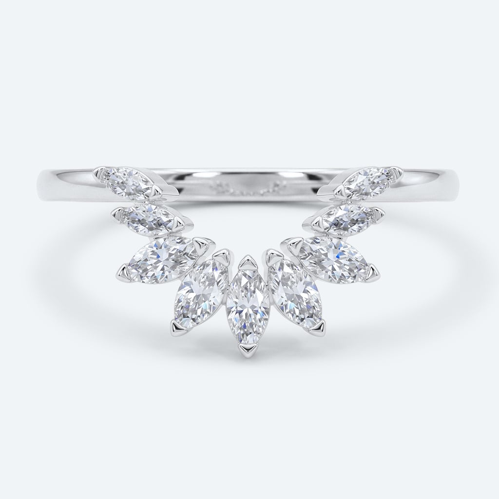 Marquise Cut Lab Grown Diamond Curved Wedding Band Stacked Wedding Rings