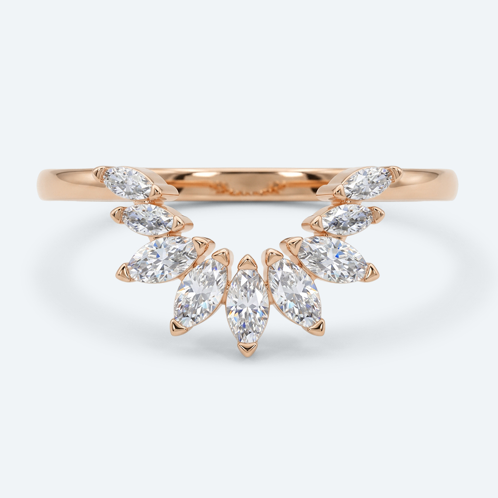 Marquise Cut Lab Grown Diamond Curved Wedding Band Stacked Wedding Rings