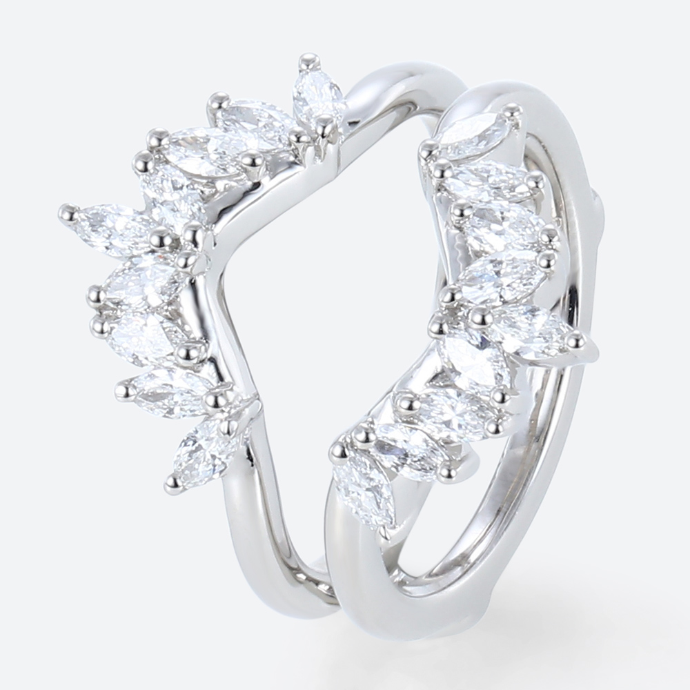 Double Band Wedding Ring Marquise Diamond Rings Lab Diamonds