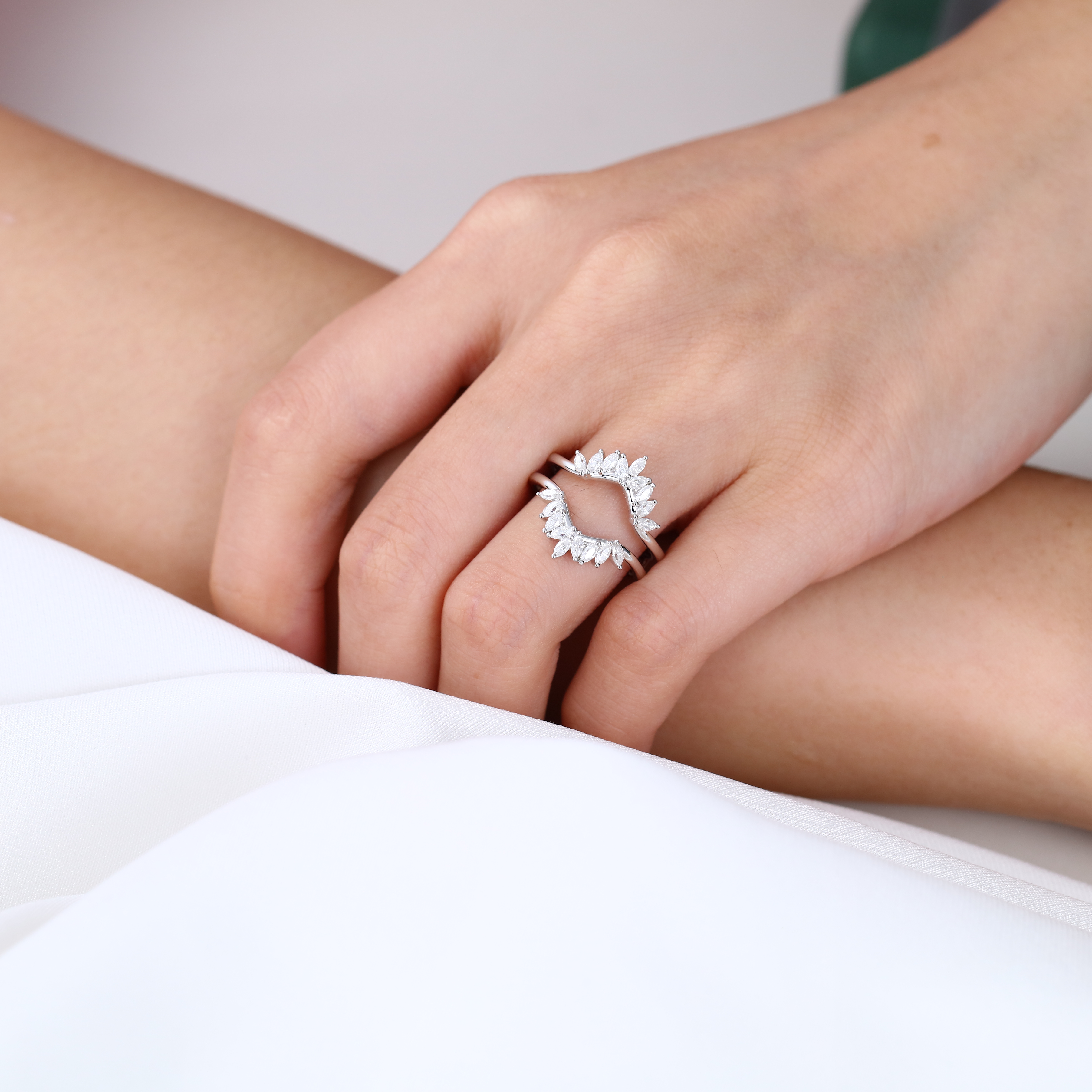 Double Band Wedding Ring Marquise Diamond Rings Lab Diamonds