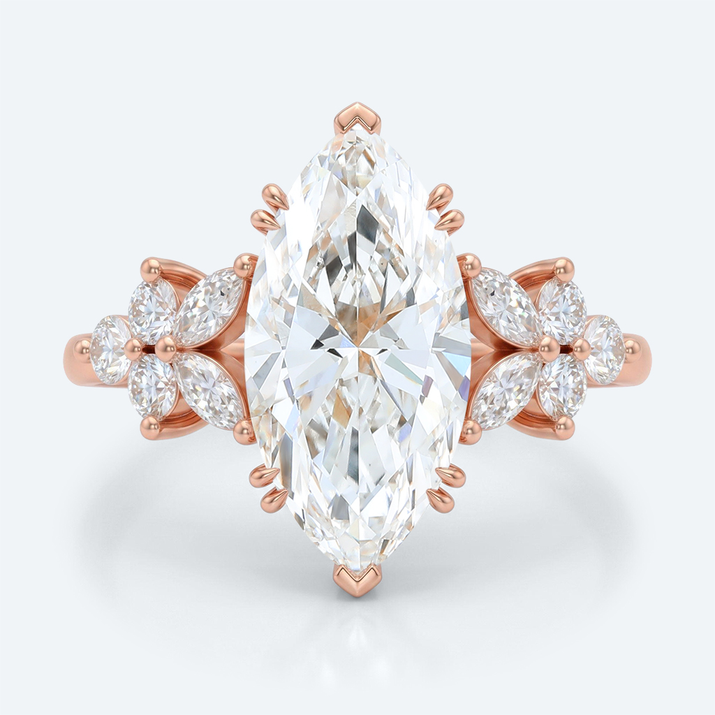 Marquise Cut Lab Grown Diamond Floral Petal Design 6-Prong Engagement Ring in Yellow Gold (1)