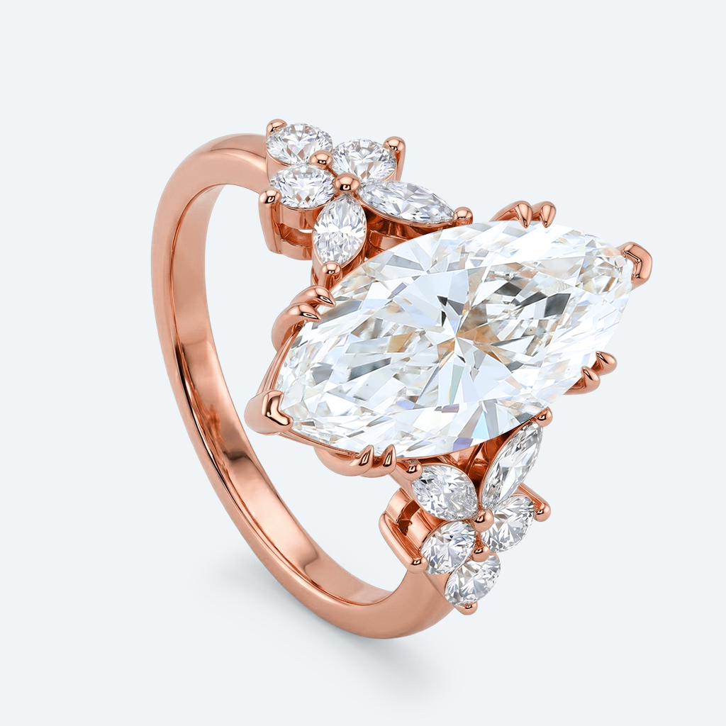 Marquise Cut Lab Grown Diamond Floral Petal Design 6-Prong Engagement Ring in Yellow Gold (4)