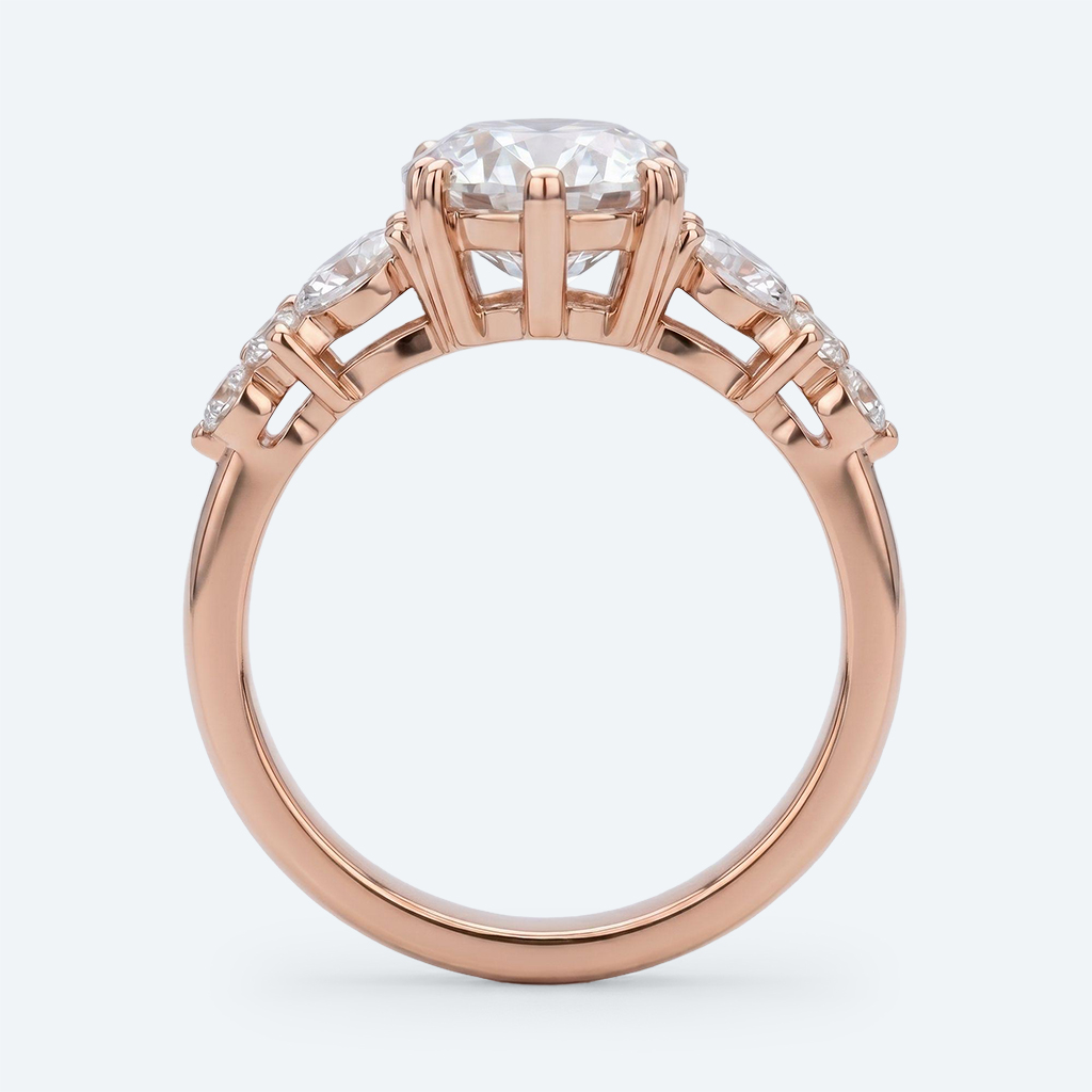 Marquise Cut Lab Grown Diamond Floral Petal Design 6-Prong Engagement Ring in Yellow Gold (5)