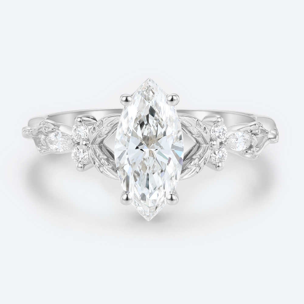 Marquise Cut Lab Grown Diamond Vintage Engagement Ring Vine Bridal Ring in white gold