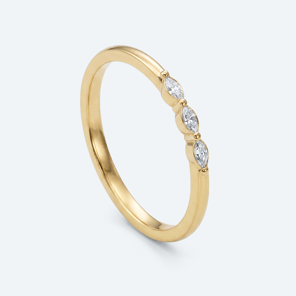Marquise Cut Lab Grown Diamond Three-Stone Wedding Band Chic Simplicity Stacking Ring (4)