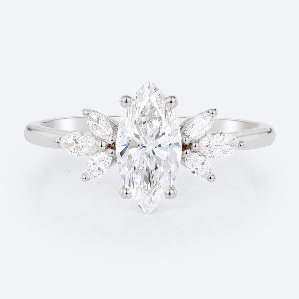 1ct Marquise Cut Lab Created Diamond Rings​​ Unique 4-Prong Ring in White Gold