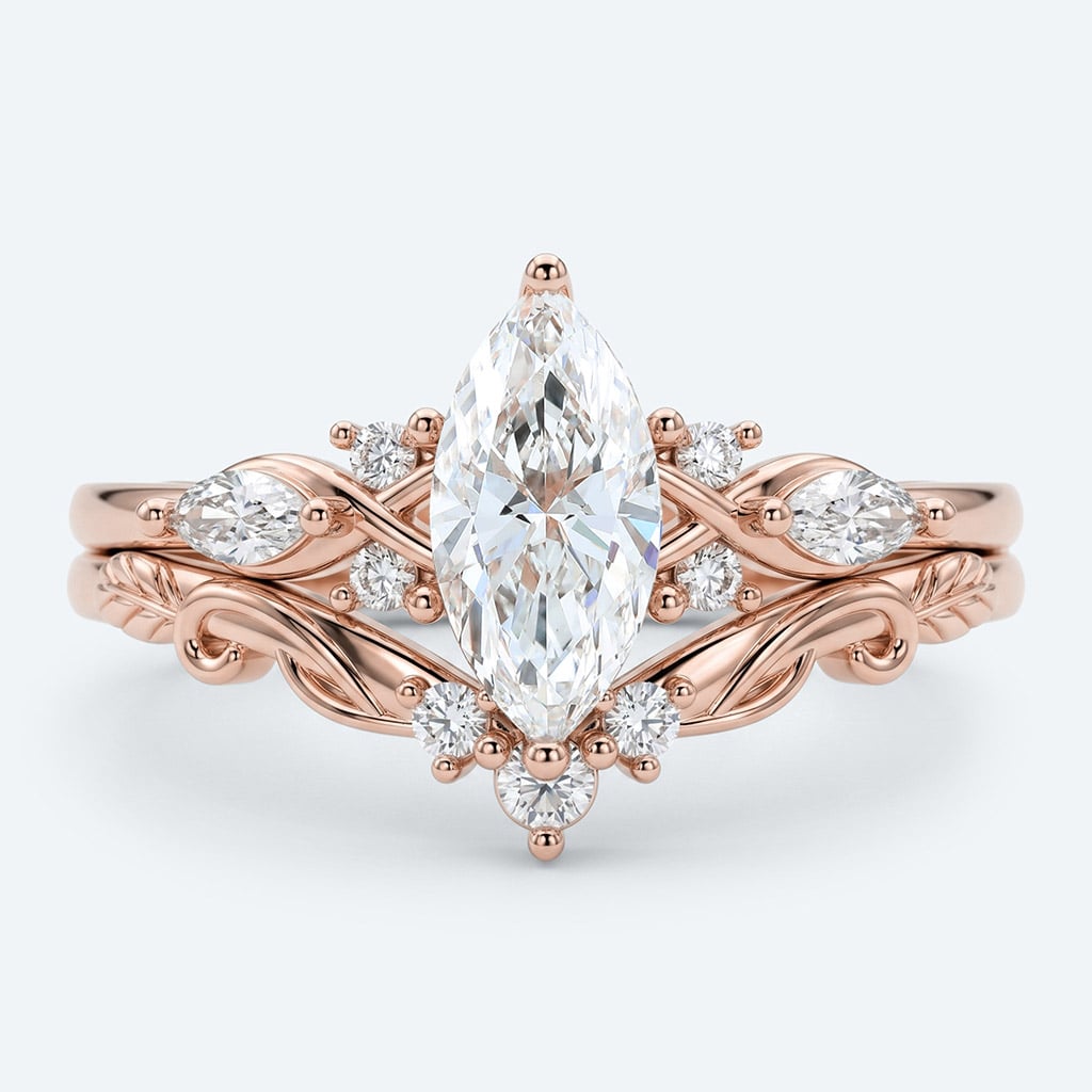 Marquise Cut Lab Grown Diamond Vintage Inspired Filigree Bridal Ring Set (2)
