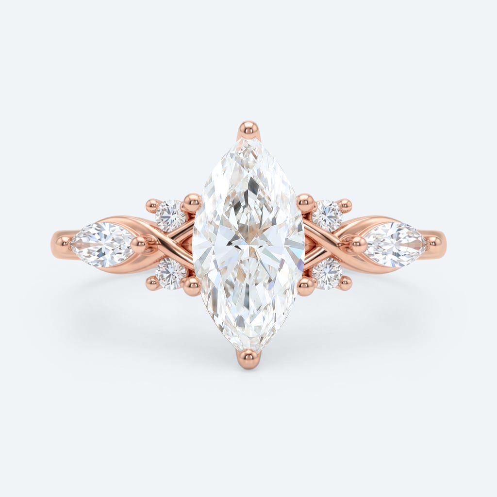 Marquise Cut Lab Grown Diamond Vintage Inspired Filigree Bridal Ring Set (4)