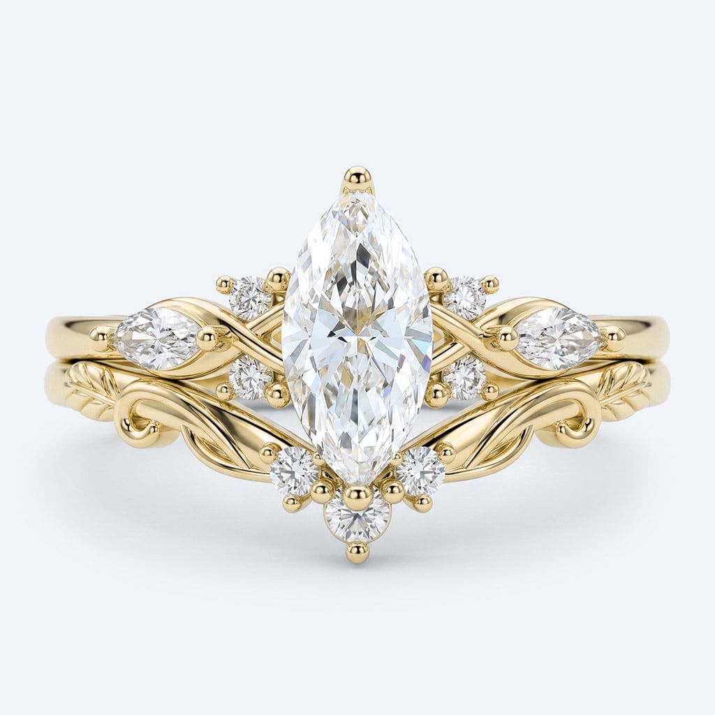 Marquise Cut Lab Grown Diamond Vintage Inspired Filigree Bridal Ring Set (7)