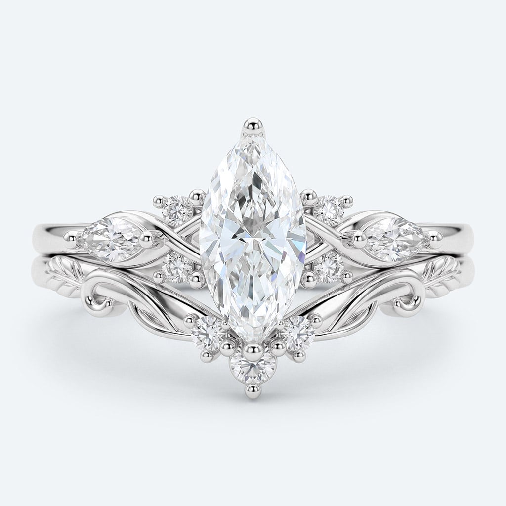 Marquise Cut Lab Grown Diamond Vintage Inspired Filigree Bridal Ring Set (8)