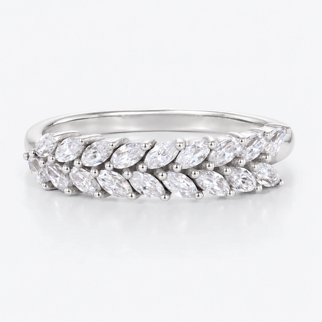 0.54ctw Marquise Cut Lab Grown Diamond Double-Layer Stacking Wedding Band in Rose Gold