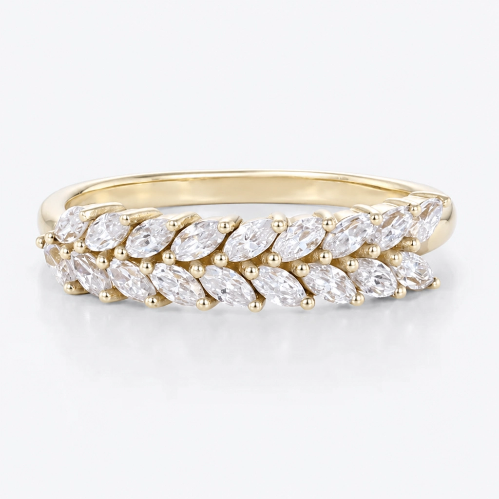 0.54ctw Marquise Cut Lab Grown Diamond Double-Layer Stacking Wedding Band in Rose Gold