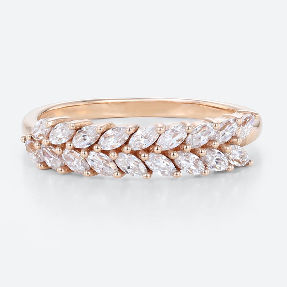 Double Layer Lab Diamond Rings 0.54ct Marquise Cut Lab Grown Diamond Stacking Wedding Band in Rose Gold