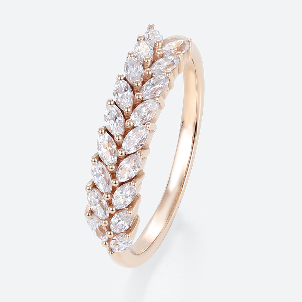 Double Layer Lab Diamond Rings 0.54ct Marquise Cut Lab Grown Diamond Stacking Wedding Band in Rose Gold