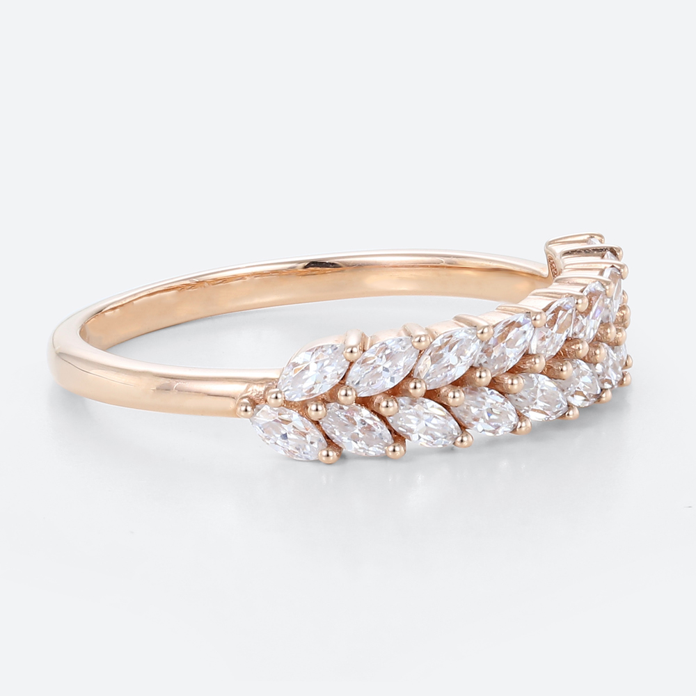 Double Layer Lab Diamond Rings 0.54ct Marquise Cut Lab Grown Diamond Stacking Wedding Band in Rose Gold