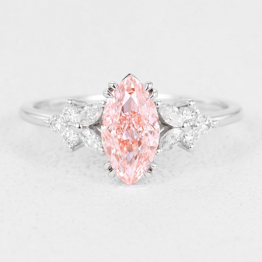 Pink Lab Grown Diamonds Marquise Cut Ring White Gold Promise Rings