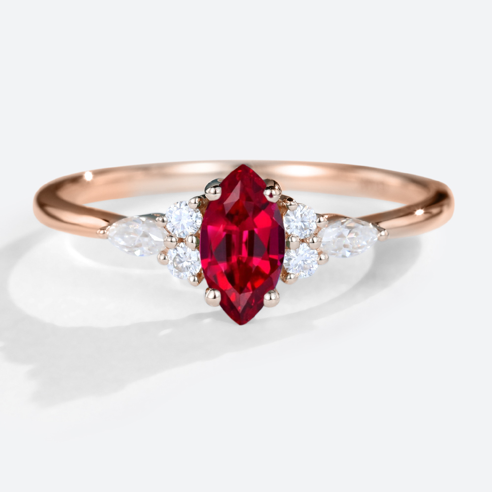 Lab Made Rubies Cluster Diamond Rings Vintage Style Engagement Rings in rose gold