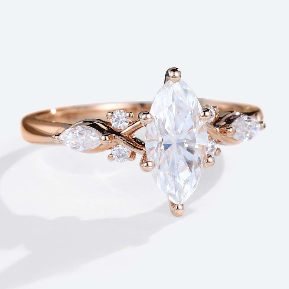 Moissanite Marquise Ring Rose Gold Moissanite Engagement Ring
