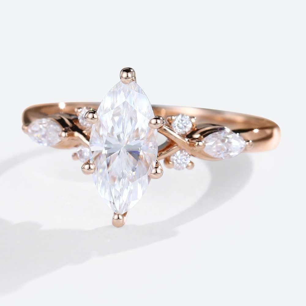 Moissanite Marquise Ring Rose Gold Moissanite Engagement Ring