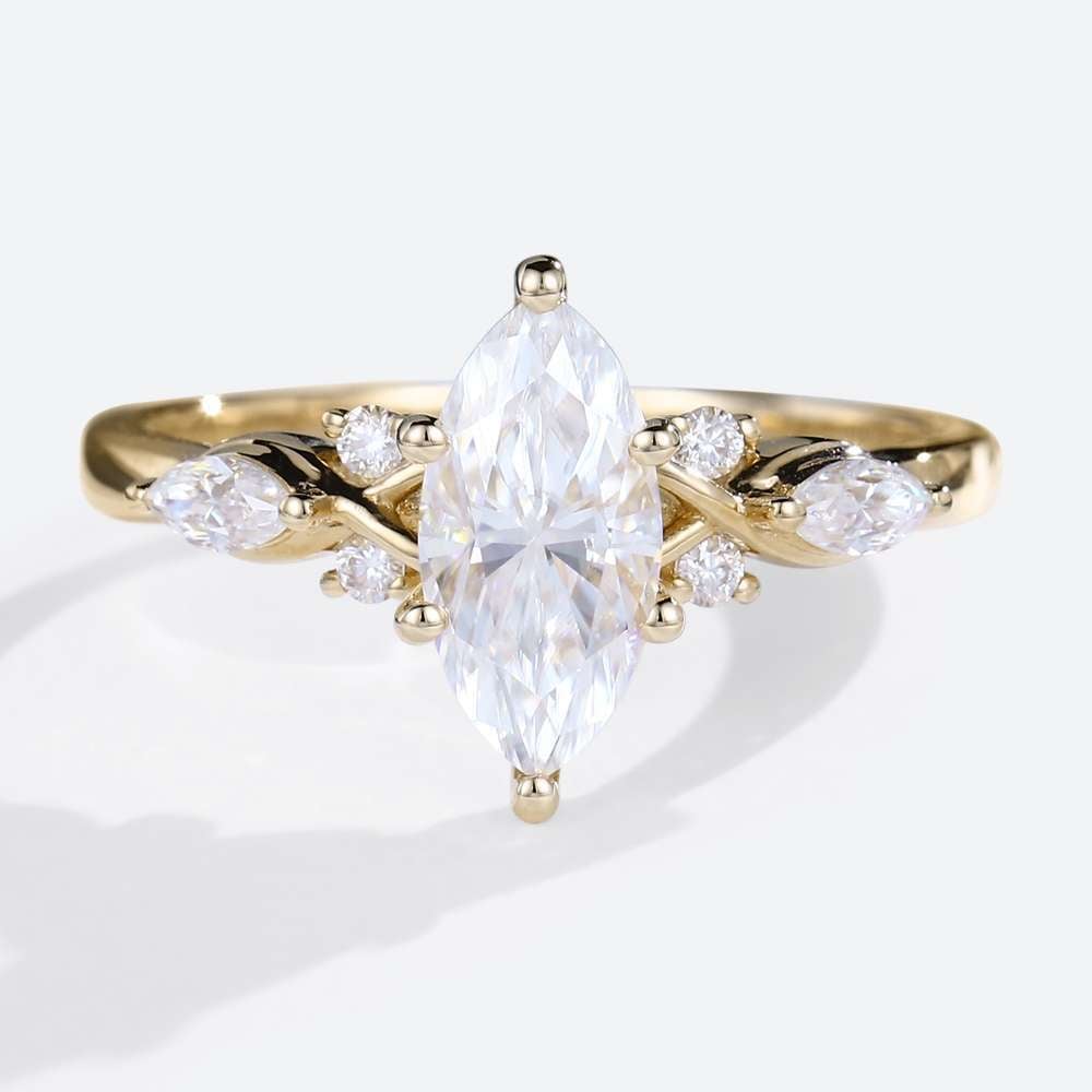 Moissanite Marquise Ring Yellow Gold Moissanite Engagement Ring