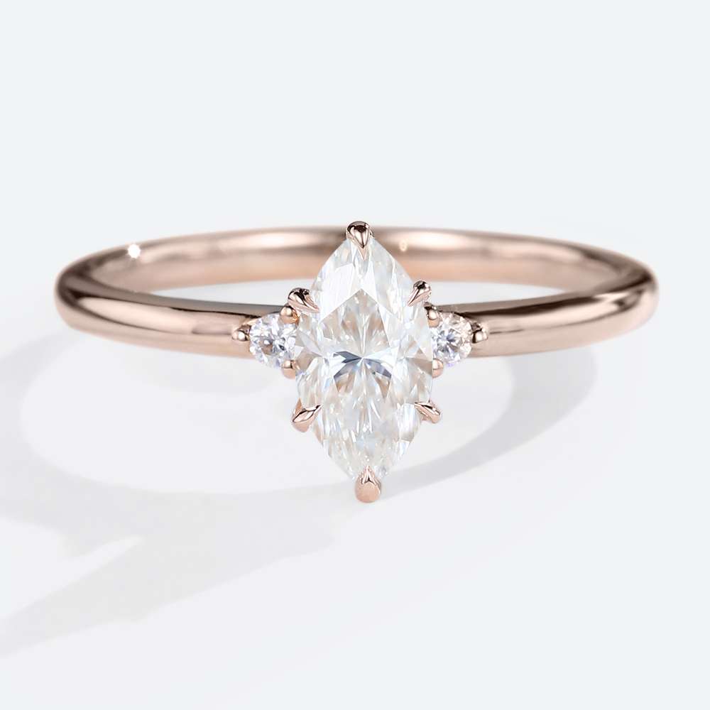 Three Stone Moissanite Ring Marquise Cut Simple rose Gold Promise Rings