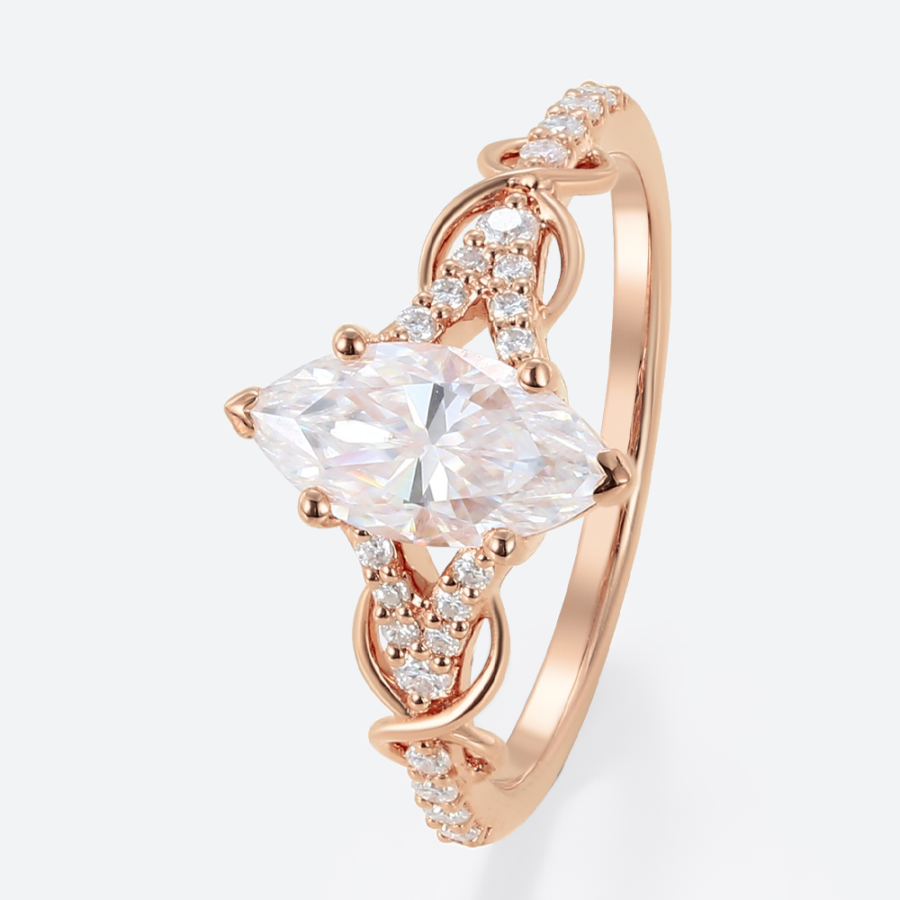 1ct Marquise Moissanite Ring Romantic Infinity Engagement Rings in Rose Gold