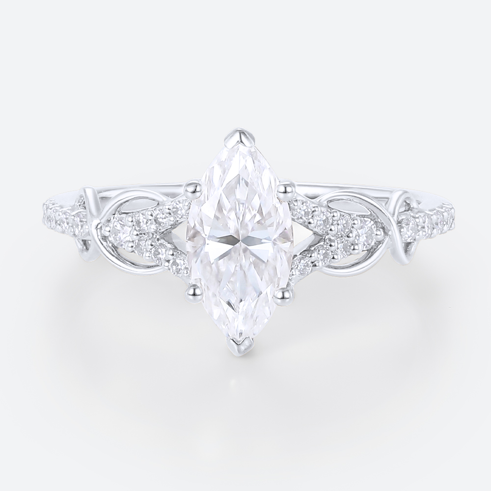 1ct Marquise Moissanite Ring Romantic Infinity Engagement Rings in White Gold