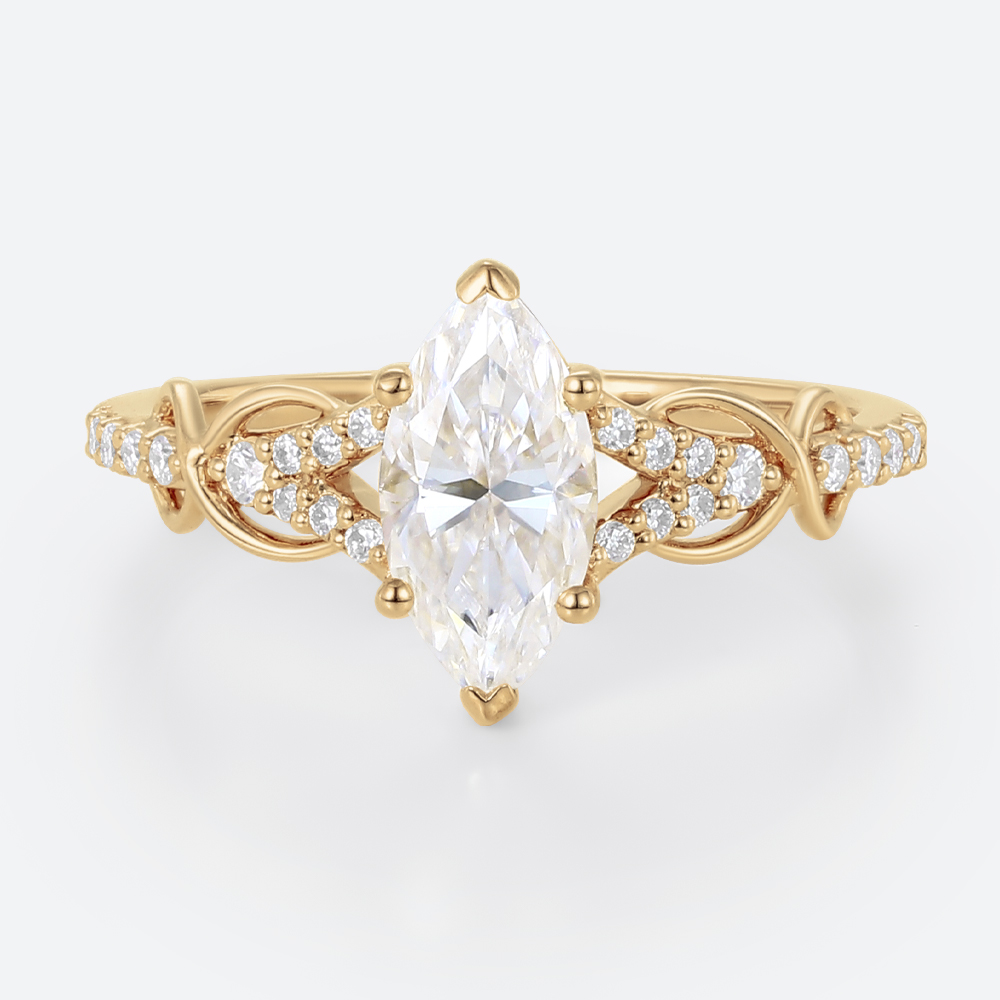 1ct Marquise Moissanite Ring Romantic Infinity Engagement Rings in Yellow Gold