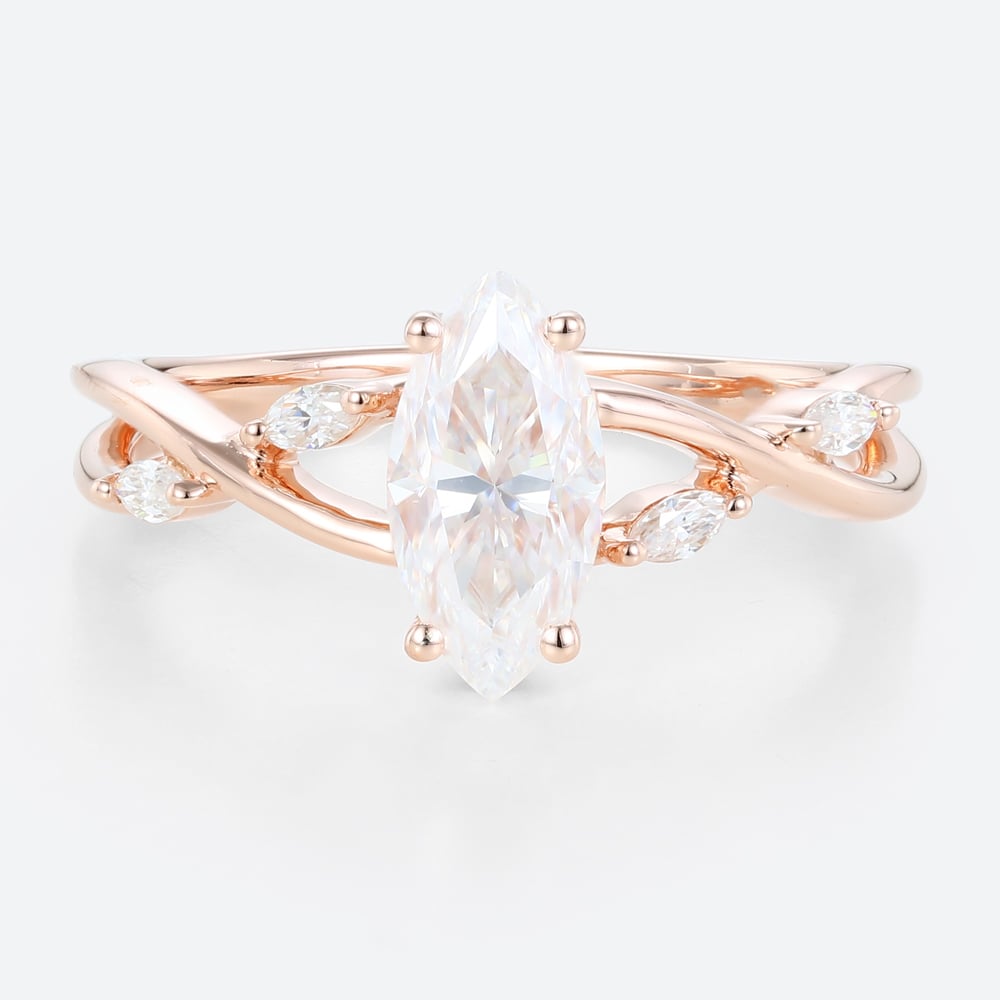1ct Marquise Moissanite Ring​ Simple Intertwined Engagement Rings in Rose Gold