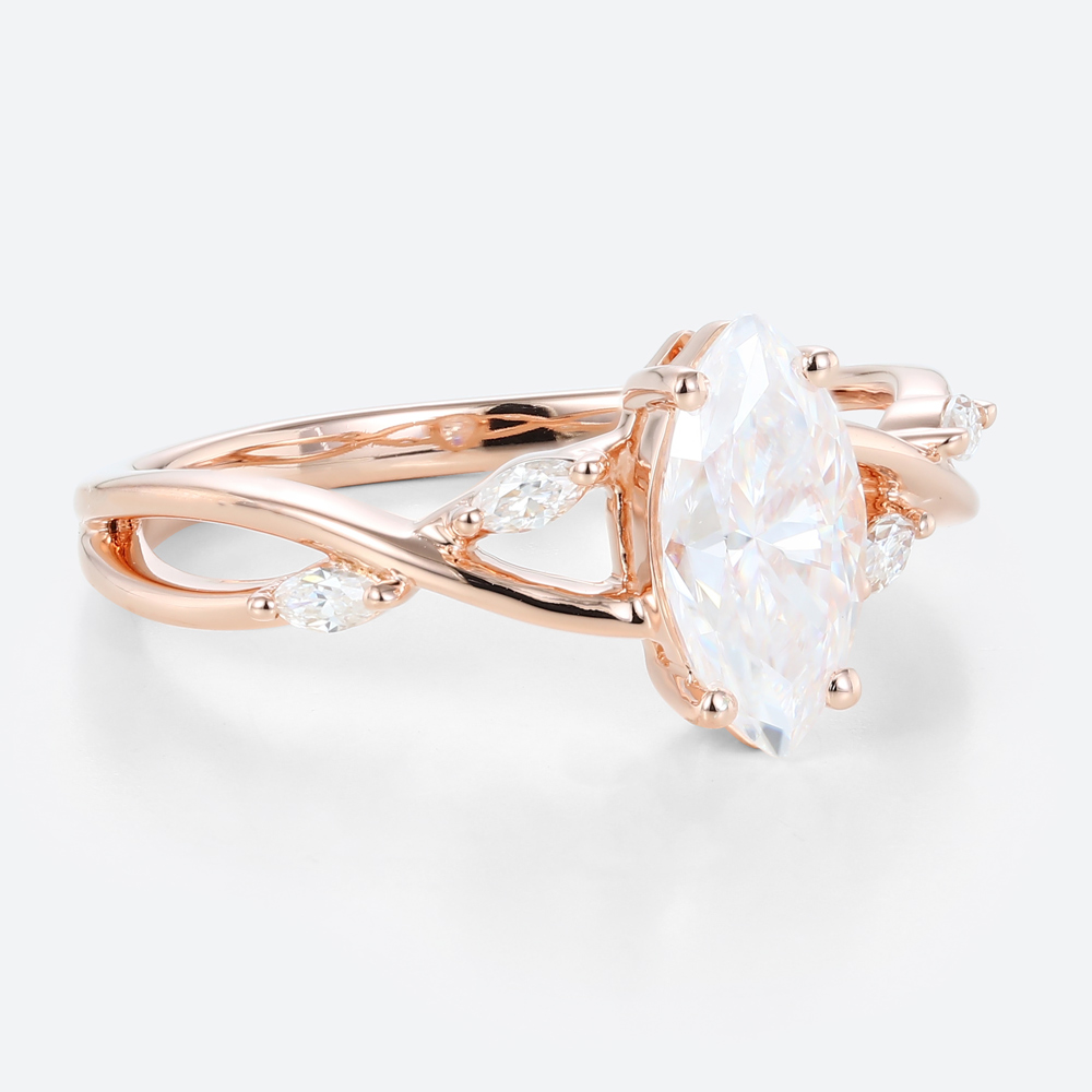 1ct Marquise Moissanite Ring​ Simple Intertwined Engagement Rings in Rose Gold