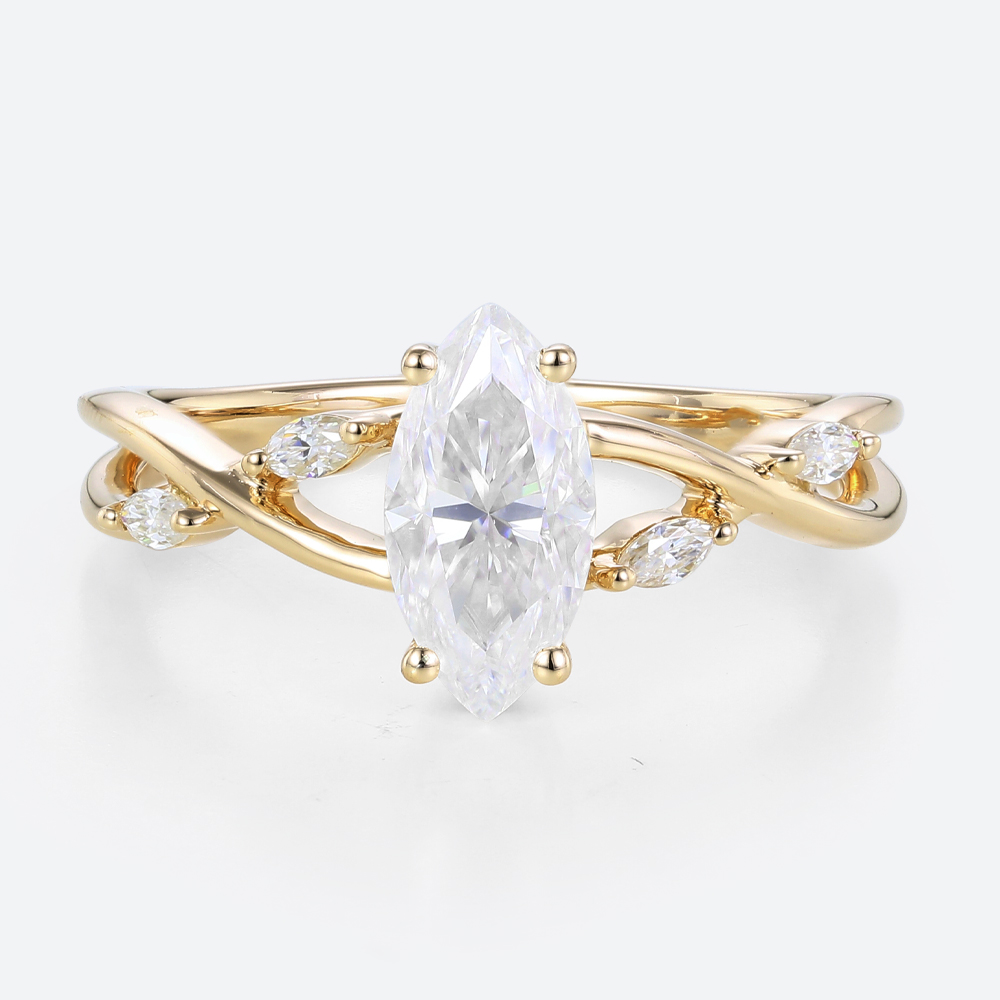 1ct Marquise Moissanite Ring​ Simple Intertwined Engagement Rings in Yellow Gold