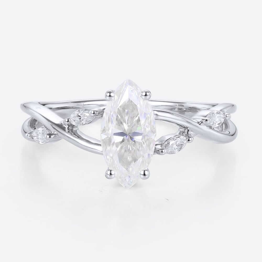 1ct Marquise Moissanite Ring​ Simple Intertwined Engagement Rings in White Gold