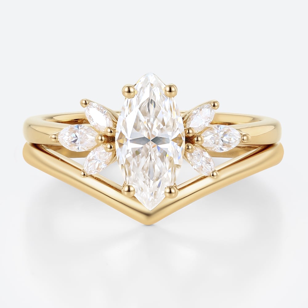 Moissanite Wedding Ring Sets​ Yellow Gold Marquise Bridal Set Rings