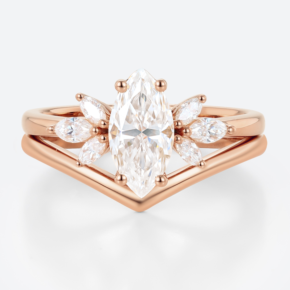 Moissanite Wedding Ring Sets​ Rose Gold Marquise Bridal Set Rings