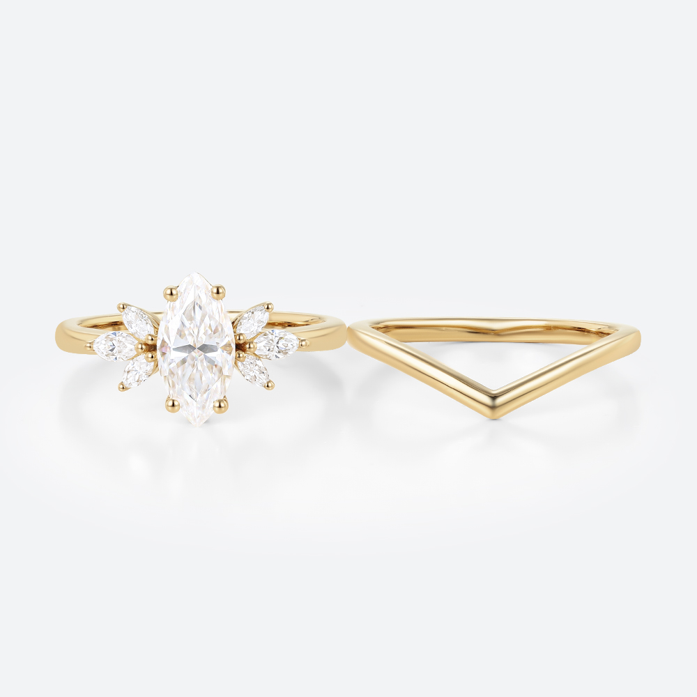 Moissanite Wedding Ring Sets​ Yellow Gold Marquise Bridal Set Rings