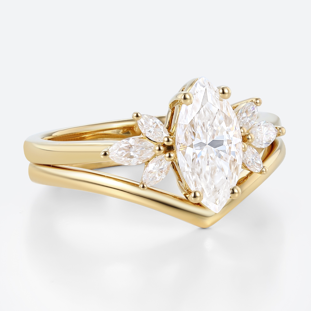 Moissanite Wedding Ring Sets​ Yellow Gold Marquise Bridal Set Rings