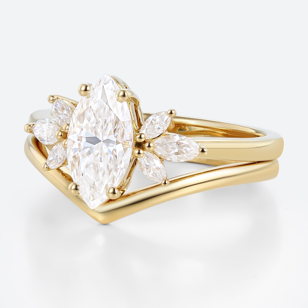 Moissanite Wedding Ring Sets​ Yellow Gold Marquise Bridal Set Rings
